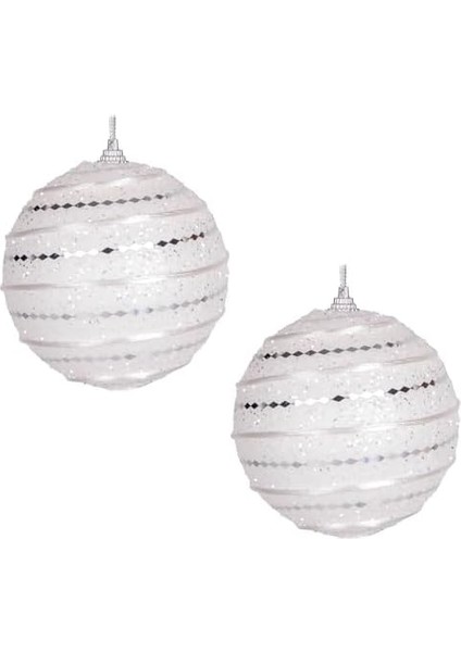 Yılbaşı Topu Gümüş Desenli 2&apos;li Paket Beyaz 9 Cm. modelleri