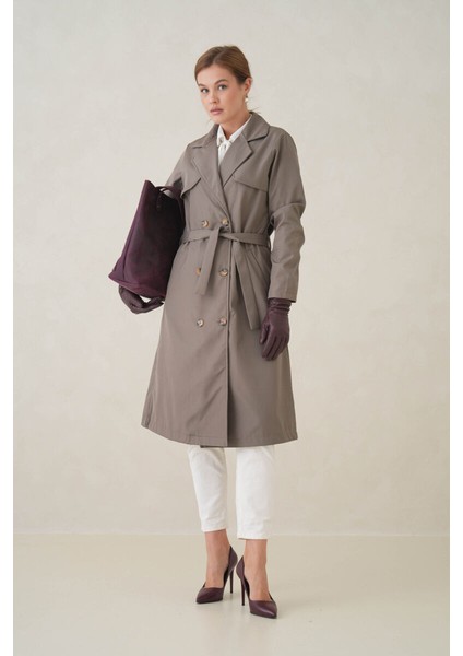 Su Geçirmez Kruvaze Yaka Sık Dokuma Kadın Trençkot modelleri