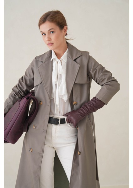 Su Geçirmez Kruvaze Yaka Sık Dokuma Kadın Trençkot indirimleri