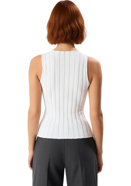 Kadın Kayık Yaka Fitilli Triko Kolsuz Kaliteli Şık Rahat Modern Zarif Günlük fırsatları