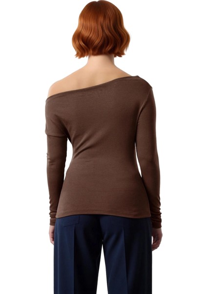 Moda Kayık Yaka Örme Slim Çizgili Desen Casual Günlük Regular Uzun Kol Bluz fiyatları