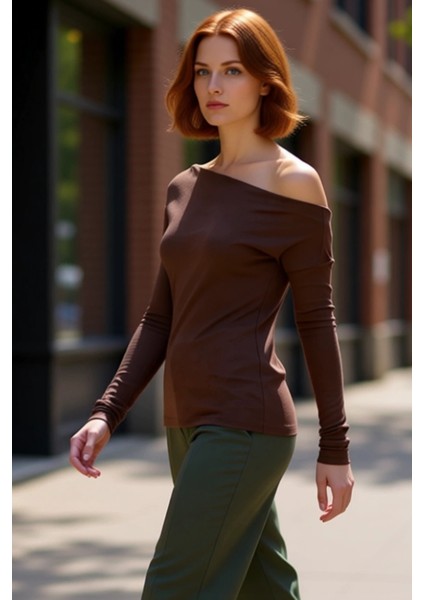 Moda Kayık Yaka Örme Slim Çizgili Desen Casual Günlük Regular Uzun Kol Bluz modelleri