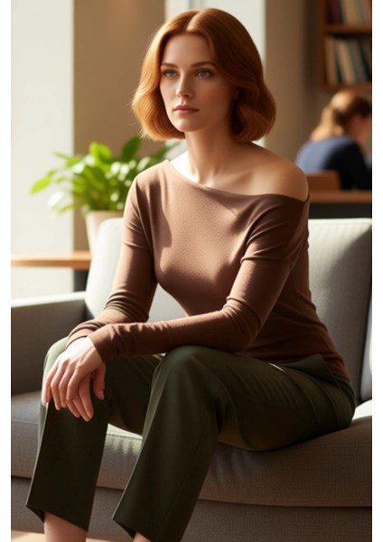 Moda Kayık Yaka Örme Slim Çizgili Desen Casual Günlük Regular Uzun Kol Bluz fırsatları