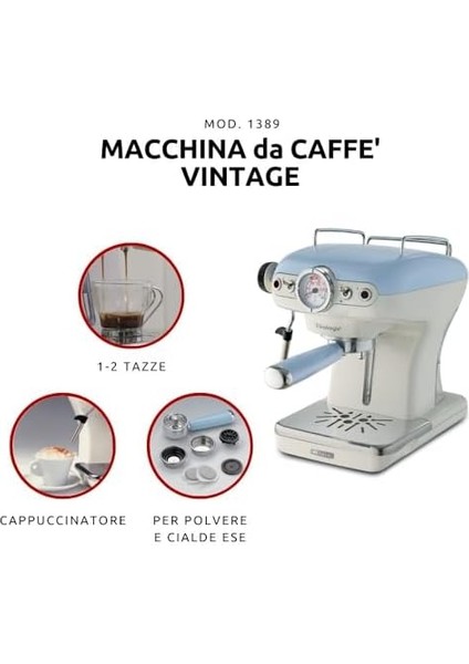 Espresso Kahve Makinesi Mavi 1389/15 - Süt Köpürtme Başlığı, 900 Watt, 0,9 Litre Su Tankı, Damlama Tepsisi ve Tutucu, Bekleme Fonksiyonu modelleri