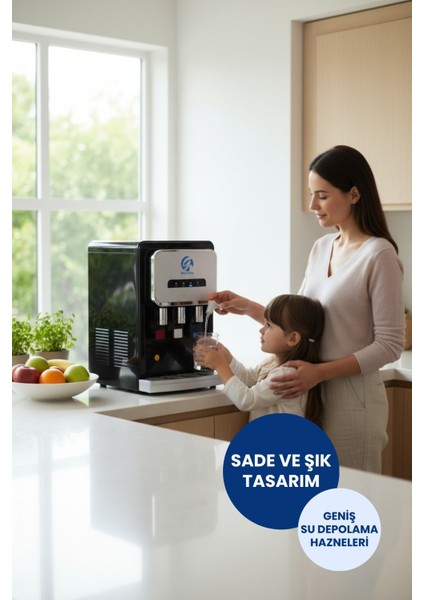 Arıtmalı Tezgah Üstü Su Sebili 80 Gpd Ro - Sıcak, Ilık ve Soğuk-Siyah (Üreticiden) fiyatları