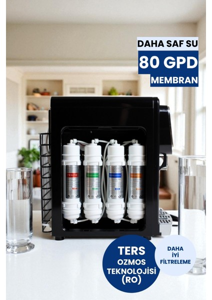 Arıtmalı Tezgah Üstü Su Sebili 80 Gpd Ro - Sıcak, Ilık ve Soğuk-Siyah (Üreticiden) modelleri