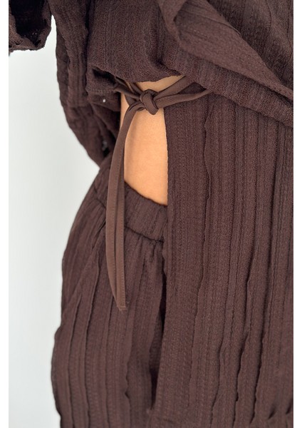 Kadın Kahverengi Bağlamalı Takım – Sofistike & Yapılandırılmış Stil