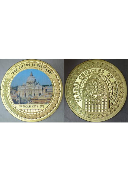 Meşhur Kiliseler Madalyon-Vatikan San Pietro Bazilikası. Renkli 33 mm Çil.