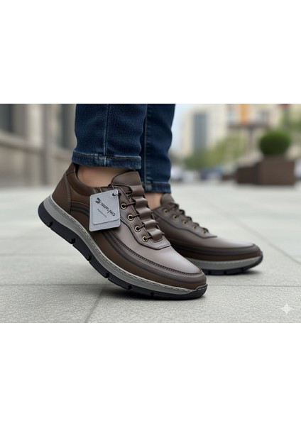 Erkek Günlük Mevsimlik Kışlık Hakiki Deri Ayakkabı Kaydırmaz Taban Ortopedik Akıllı Bağcıklı