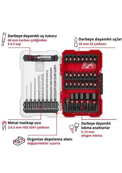M- 39 Parça Darbeye Dayanıklı Seti (25 mm Uçlar, Metal Matkap Uçları, 60 mm Uç Tutucu, Lokma Ucu, Havşa Dahil Saklama Kutusu) - 49108773 modelleri