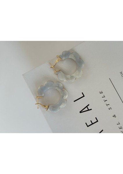 Mint Yeşili Sedef Çiçek Model Halka Gold Çelik Küpe fiyatları