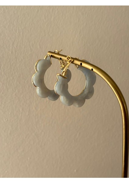 Mint Yeşili Sedef Çiçek Model Halka Gold Çelik Küpe modelleri