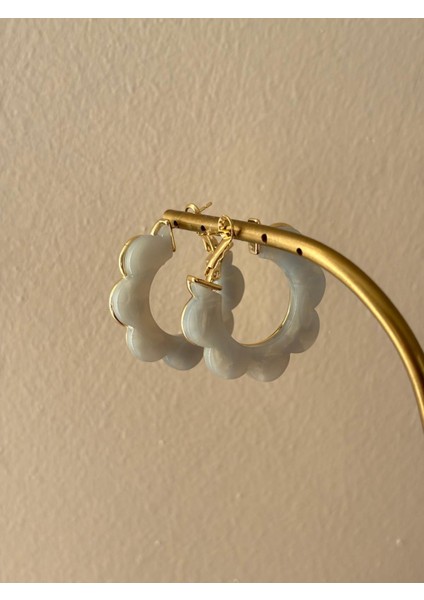 Mint Yeşili Sedef Çiçek Model Halka Gold Çelik Küpe indirimleri