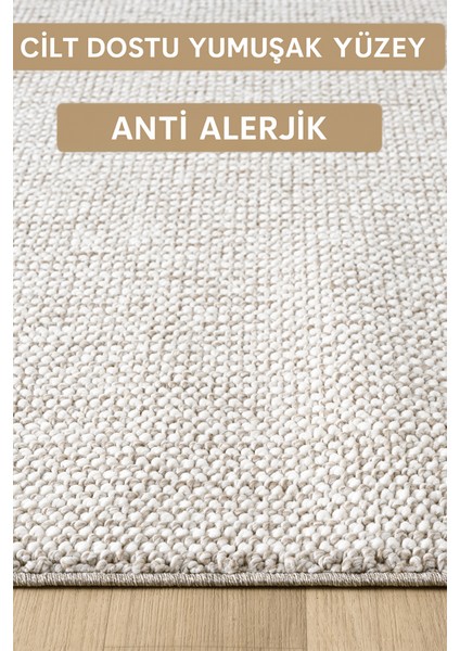 Bej Beyaz Iskandinav Bukleli Yumuşak Minimalist Salon Koridor Mutfak Çocuk Oturma Odası Halısı