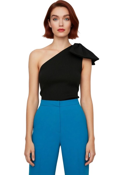 Kadınlar Için Şık Fiyonk Detaylı Tek Kol Triko Üst Kaliteli Şık Rahat Modern Zarif Günlük fiyatları