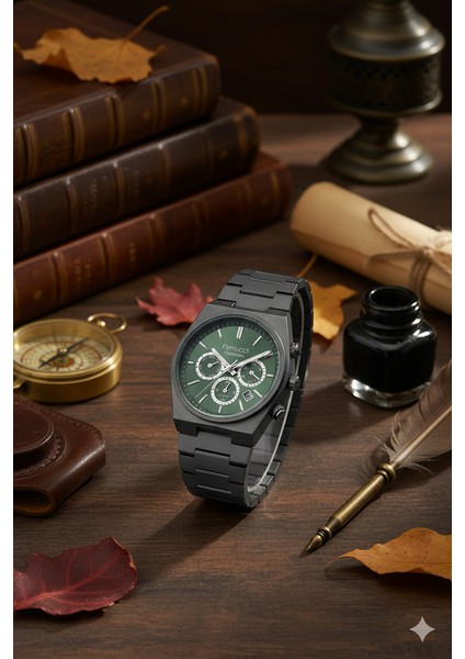 Ferrucci Erkek Kol Saati Antrasit Renk, Yeşil Kadran - Şık Metal Kordon, 2 Yıl Garantili fiyatları
