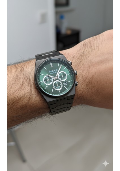 Ferrucci Erkek Kol Saati Antrasit Renk, Yeşil Kadran - Şık Metal Kordon, 2 Yıl Garantili modelleri