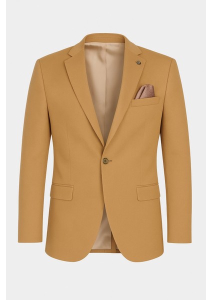 Camel Erkek Blazer Ceket – Esnek Comfort Kumaş, Italyan Kesim, Tek Düğmeli Slim Fit Şık Model