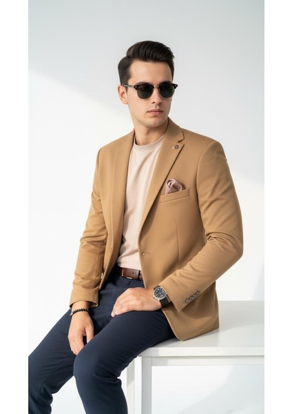 Camel Erkek Blazer Ceket – Esnek Comfort Kumaş, Italyan Kesim, Tek Düğmeli Slim Fit Şık Model modelleri