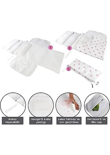 Baby&apos;ness Çanta Boy Alt Değiştirme Bakım Seti, Sıvı Geçirmez, Leke Tutmaz, Puantiyeli, Pembe, 70X35CM fiyatları
