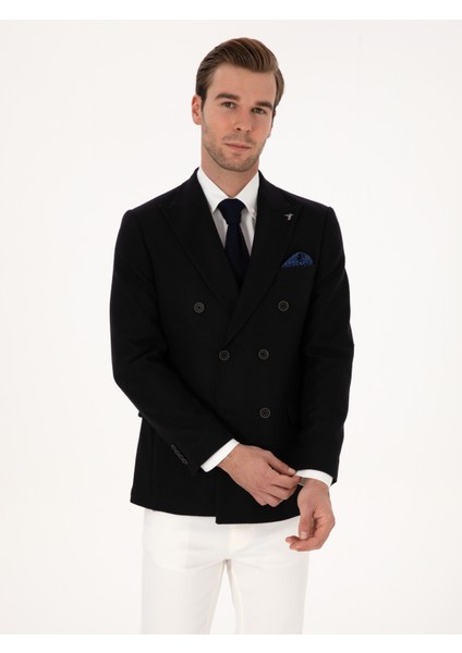 Erkek Siyah Slim Fit Yün Karışımlı Kruvaze Ceket 50310755-VR046 modelleri