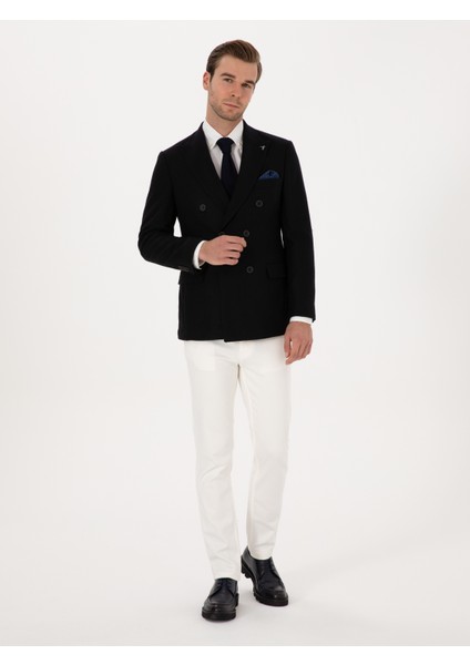 Erkek Siyah Slim Fit Yün Karışımlı Kruvaze Ceket 50310755-VR046 fırsatları