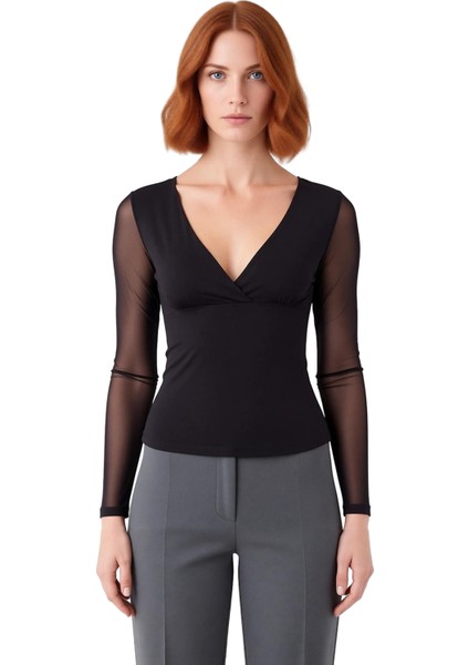 Kadın V Yaka Uzun Kollu Vücuda Oturan Esnek Örme Üst Kaliteli Şık Rahat Modern Zarif Günlük fiyatları