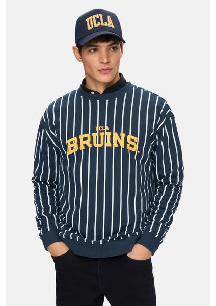 Nelly Lacivert Bisiklet Yaka Baskılı Oversize Fit Erkek Sweatshirt