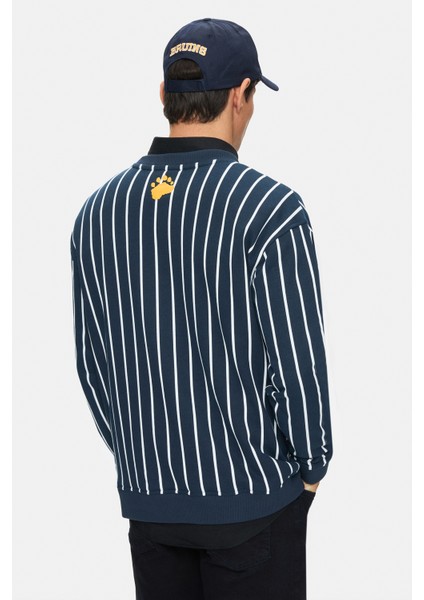 Nelly Lacivert Bisiklet Yaka Baskılı Oversize Fit Erkek Sweatshirt modelleri