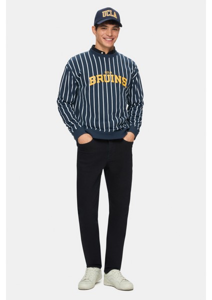 Nelly Lacivert Bisiklet Yaka Baskılı Oversize Fit Erkek Sweatshirt indirimleri