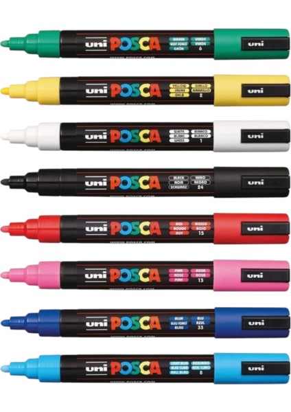Uniball Posca (1.8-2.5) Su Bazlı Boyama Markörü Ana Renkler 8'li Set ( N ) (Uni-Pc-5m)/ 8c Set fiyatları