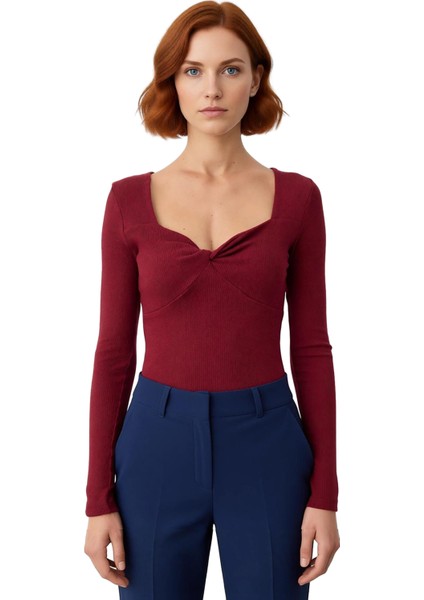 Kadınlar Için Uzun Kollu Vücuda Oturan Örme Bluz Şık Kalp Yaka Tasarımı Kaliteli Şık Rahat fiyatları