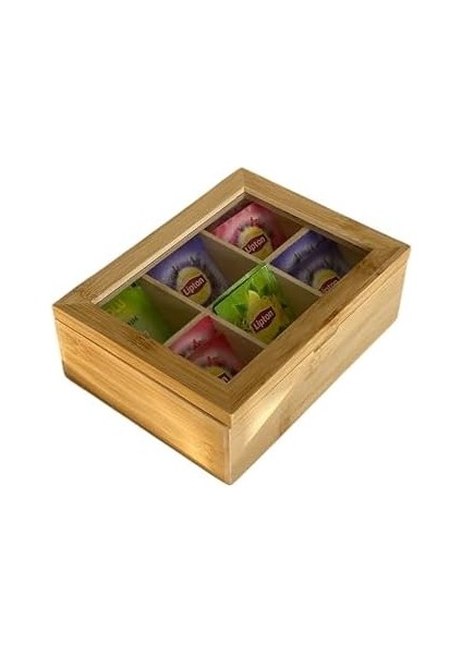 Bambu 6 Bölmeli Çay Kutusu -%100 Orjinal Bambu Kapak 21X16,5 X7CM fiyatları