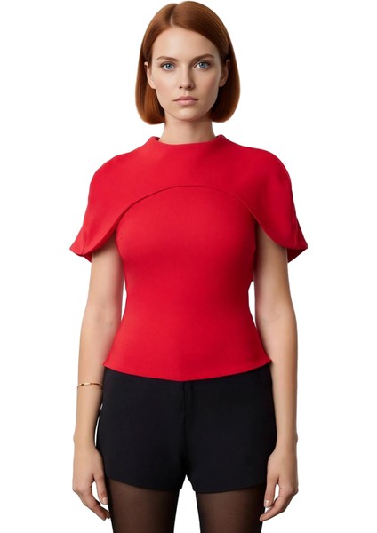 Kadın Moda Şık Üst Giyim Uzun Bisiklet Yaka Fitted Kalıp Dokuma Yaka Detaylı Bluz fiyatları