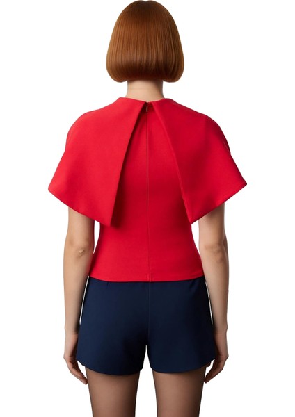 Kadın Moda Şık Üst Giyim Uzun Bisiklet Yaka Fitted Kalıp Dokuma Yaka Detaylı Bluz modelleri