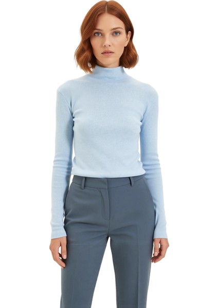 Kadın Moda Şık Regular Dik Yaka Slim Kalıp Örme Fitted Vücuda Oturan Kol Fitilli Esnek Bluz fiyatları