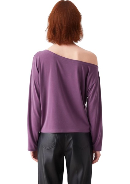 Kadın Moda Şık Regular Kayık Yaka Tek Kol Relaxed Kalıp Örme %100 Modal Kumaş Rahat Kesim Bluz modelleri