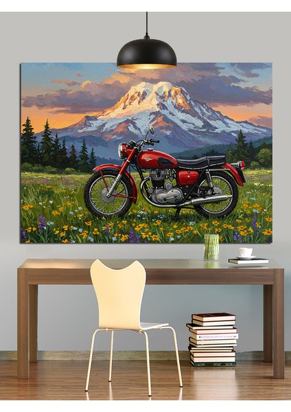 Motorsiklet ve Dağ Manzarası Dekoratif Kanvas - Mdf Ahşap Tablo modelleri