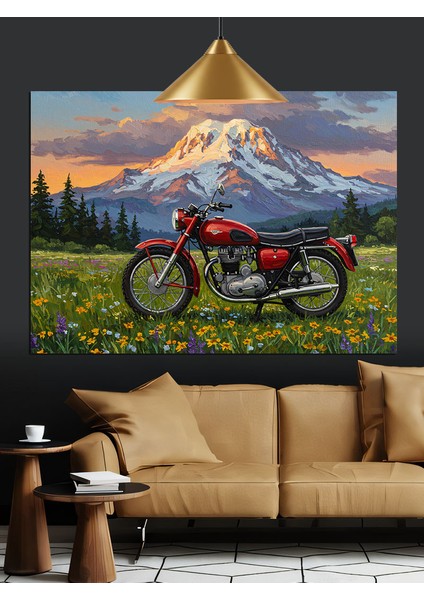Motorsiklet ve Dağ Manzarası Dekoratif Kanvas - Mdf Ahşap Tablo indirimleri
