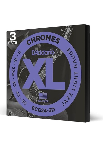 Elektro Gitar Telleri | Gitar Telleri E Gitar | Flatwound Telleri Elektro Gitar | En Popüler Tel Markası | ECG24-3D Krom | Paslanmaz Çelik | Jazz Light (11-50) | 3'lü Paket