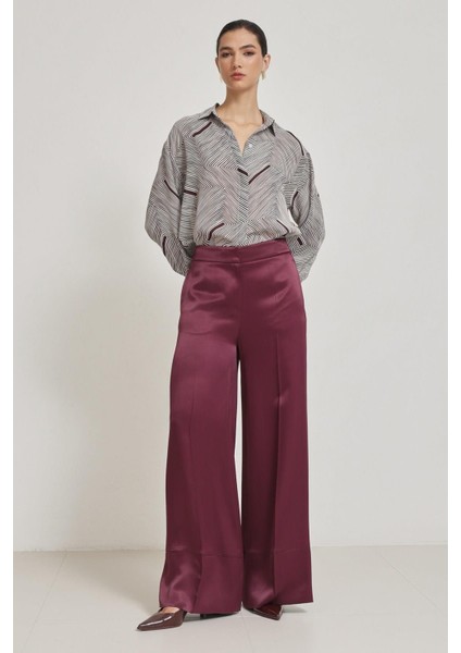 Bordo Paça Detaylı Rahat Kesim Geniş Paça Pantolon fiyatları