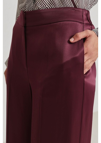 Bordo Paça Detaylı Rahat Kesim Geniş Paça Pantolon fırsatları