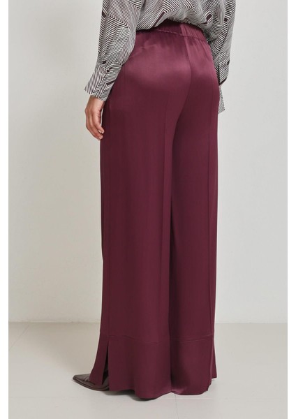 Bordo Paça Detaylı Rahat Kesim Geniş Paça Pantolon indirimleri