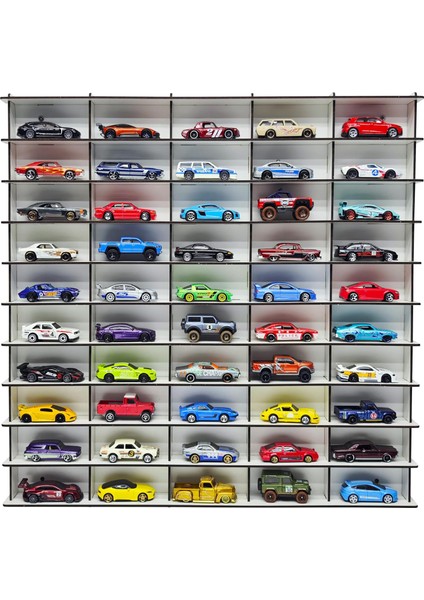 Hobi Araba Rafı Beyaz 50'li (Hot Wheels Uyumlu, Matchbox Uyumlu)