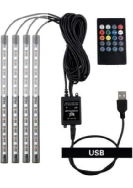 Araç Içi Aydınlatma Kumandalı Müziğe Duyarlı 12 LED Ayak Altı LED