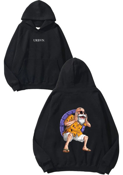 Master Tasarım Baskılı Oversize Siyah Kapüşonlu Sweatshirt