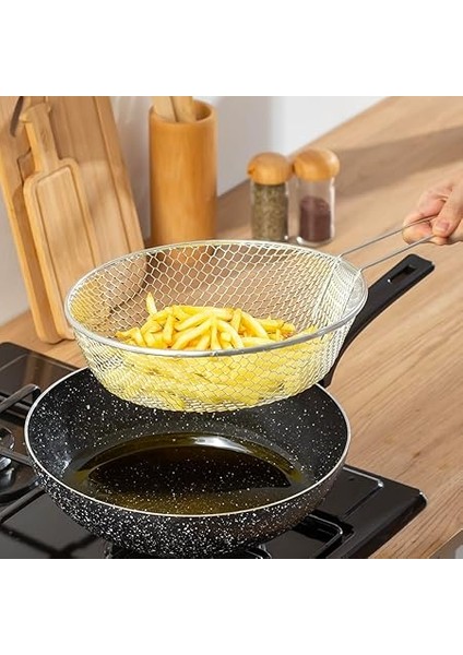 Yanmaz Yapışmaz Granit Fritöz Sepetli Cips Kızartma Wok Tava 2 Parça 28 cm modelleri