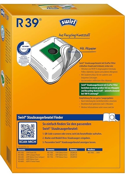 R 39 Ecopor Rowenta, Moulinex Elektrikli Süpürgeler Için Toz Torbası fiyatları