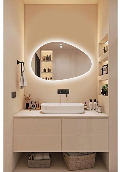 Premium Asimetrik LED Dekoratif Ayna - Banyo Aynası - Dresuar Aynası – Zarif Duvar Aynası