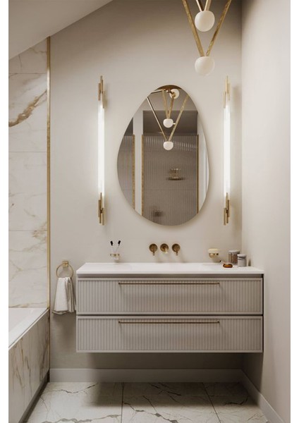 Premium Asimetrik LED Dekoratif Ayna - Banyo Aynası - Dresuar Aynası – Zarif Duvar Aynası